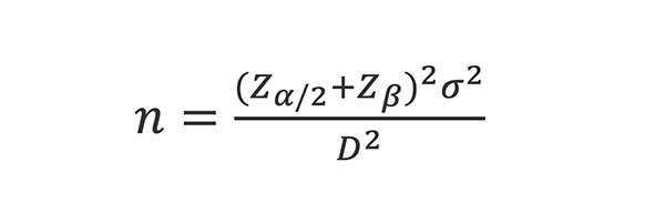 n=(Z (α/2)+ Z_β )2 σ2)/D2 
