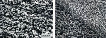 EtchBOND CT-910 process treated copper surface (left) EtchBOND CT-910 process treated copper conductor (right)