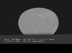 Example of solder bump plated onto underbump metallized surface.