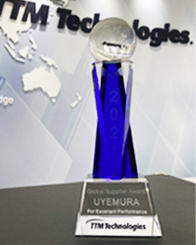 Uyemura is honored to have received TTM Technologies' 2021 Global Supplier
Performance Award for chemicals.